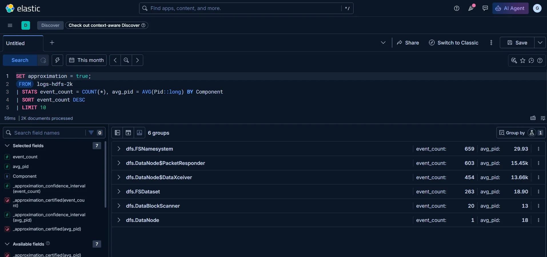 Adding approximate query sampling to an existing ES|QL query