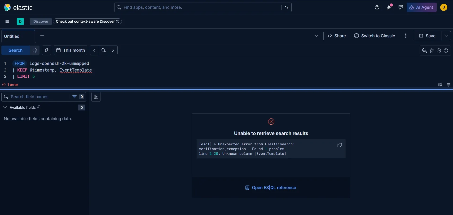Querying the unmapped EventTemplate field before enabling unmapped field access