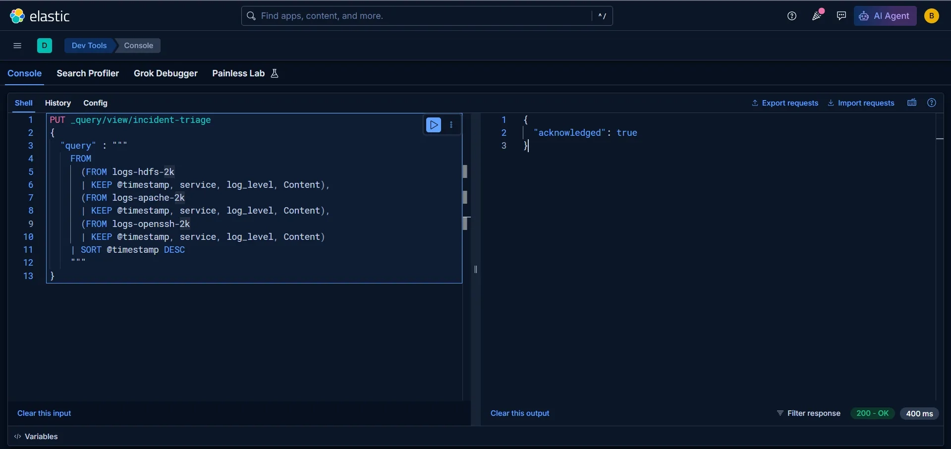 Saving the incident-triage subquery as a named logical view